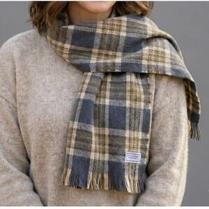 Brown Plaid Rectangle Scarf Acrylic 8" x 60"